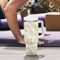 Anthurium Plumeria Lei Pastel Tumbler With Handle Green Hawaiian Splendid Palaka LT01 - Polynesian Pride
