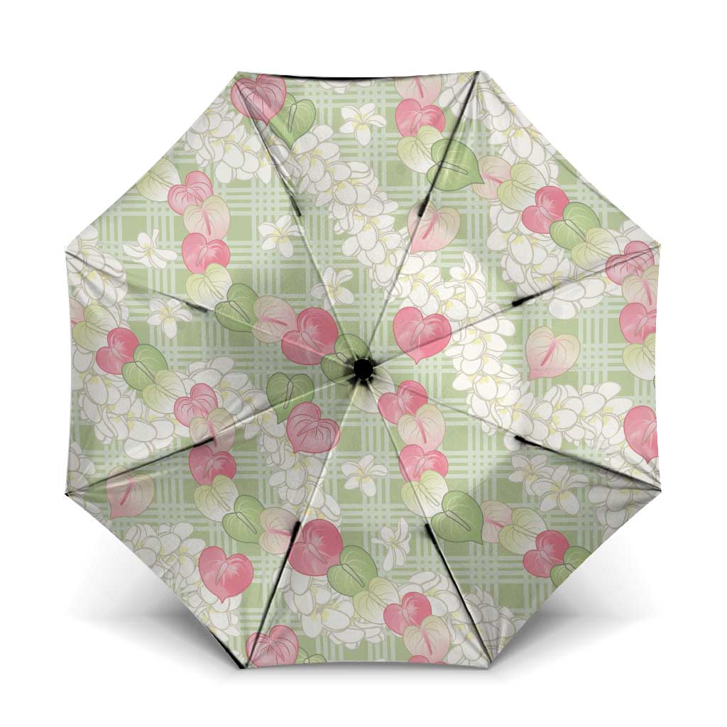 Anthurium Plumeria Lei Pastel Umbrella Green Hawaiian Splendid Palaka LT01 One Size Folded 11.42 inch Opened Diameter 37.4 inch Green - Polynesian Pride