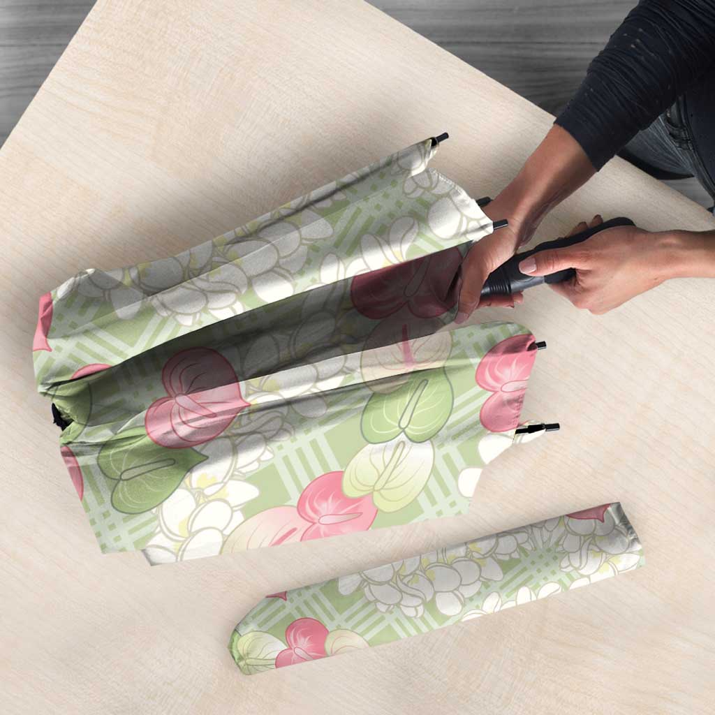 Anthurium Plumeria Lei Pastel Umbrella Green Hawaiian Splendid Palaka LT01 - Polynesian Pride