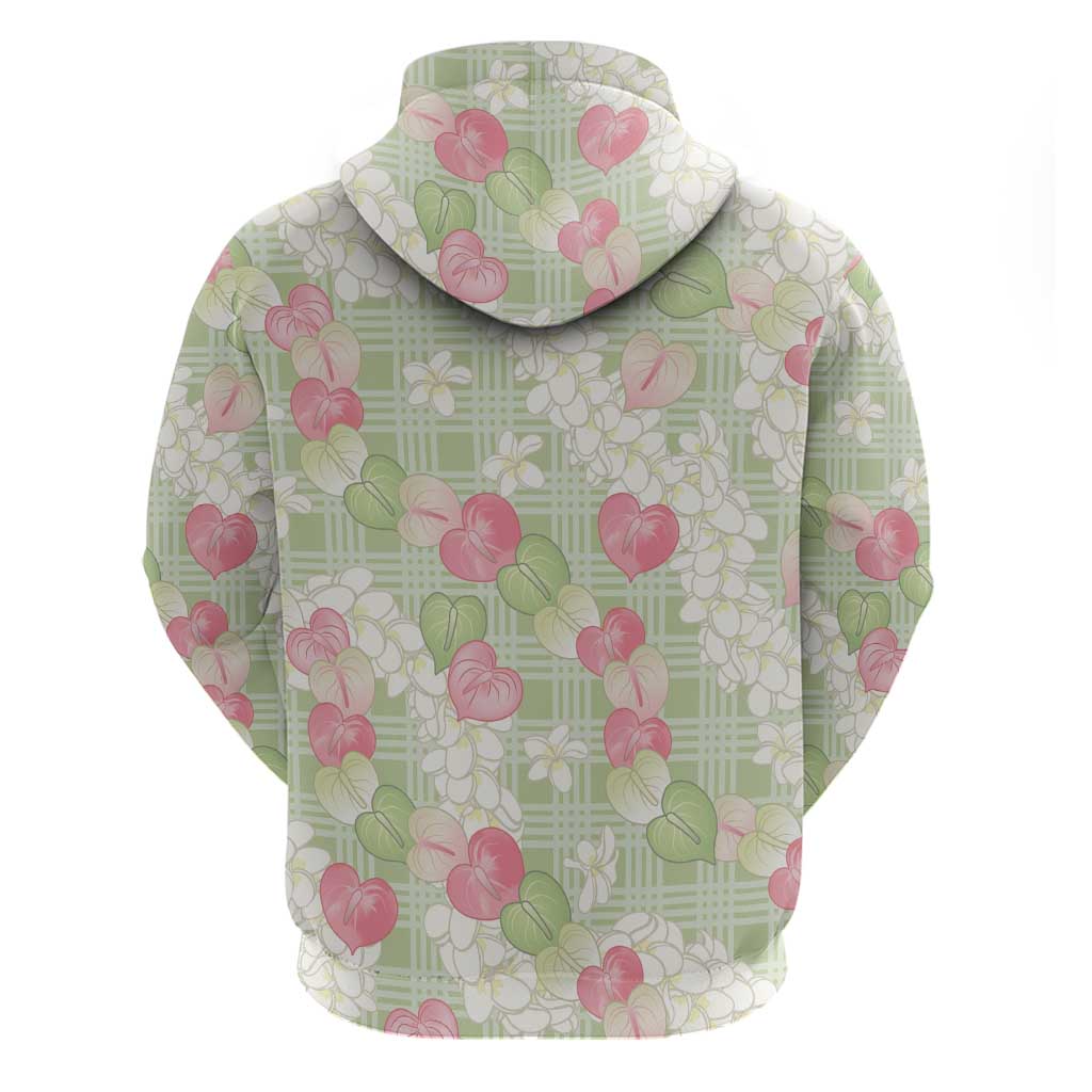 Anthurium Plumeria Lei Pastel Zip Hoodie Green Hawaiian Splendid Palaka