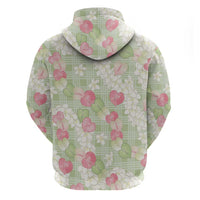 Anthurium Plumeria Lei Pastel Zip Hoodie Green Hawaiian Splendid Palaka