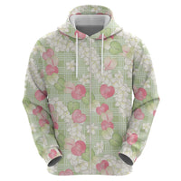 Anthurium Plumeria Lei Pastel Zip Hoodie Green Hawaiian Splendid Palaka