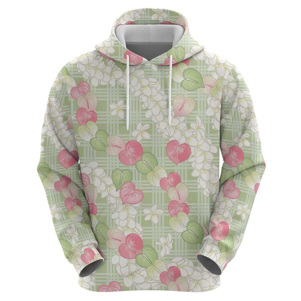 Anthurium Plumeria Lei Pastel Zip Hoodie Green Hawaiian Splendid Palaka