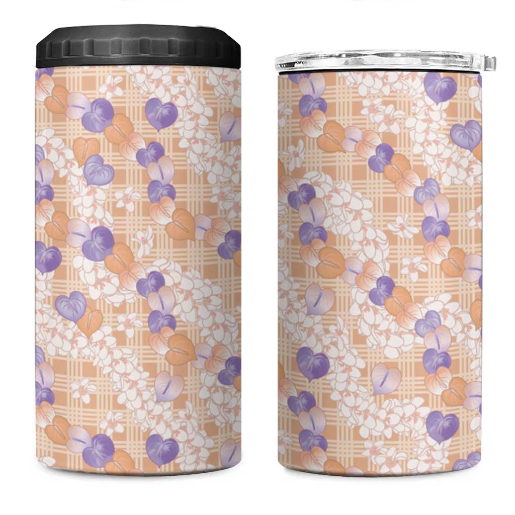 Anthurium Plumeria Lei Pastel 4 in 1 Can Cooler Tumbler Orange Hawaiian Splendid Palaka