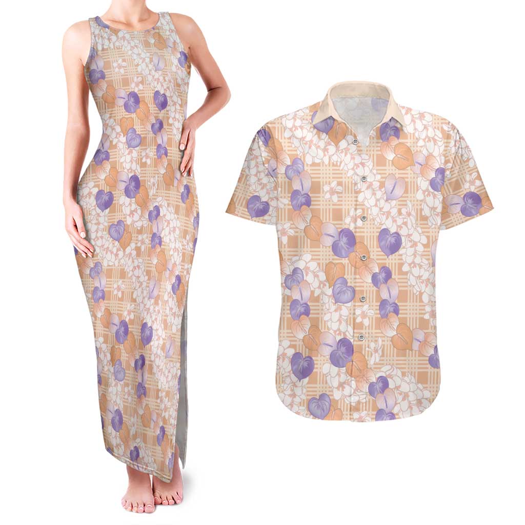 Anthurium Plumeria Lei Pastel Couples Matching Tank Maxi Dress and Hawaiian Shirt Orange Hawaiian Splendid Palaka LT01 Orange - Polynesian Pride