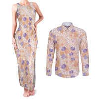 Anthurium Plumeria Lei Pastel Couples Matching Tank Maxi Dress and Long Sleeve Button Shirt Orange Hawaiian Splendid Palaka