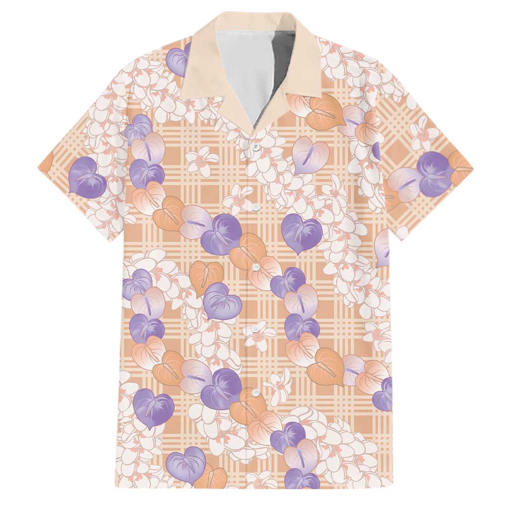 Anthurium Plumeria Lei Pastel Family Matching Off The Shoulder Long Sleeve Dress and Hawaiian Shirt Orange Hawaiian Splendid Palaka LT01 Dad's Shirt - Short Sleeve Orange - Polynesian Pride