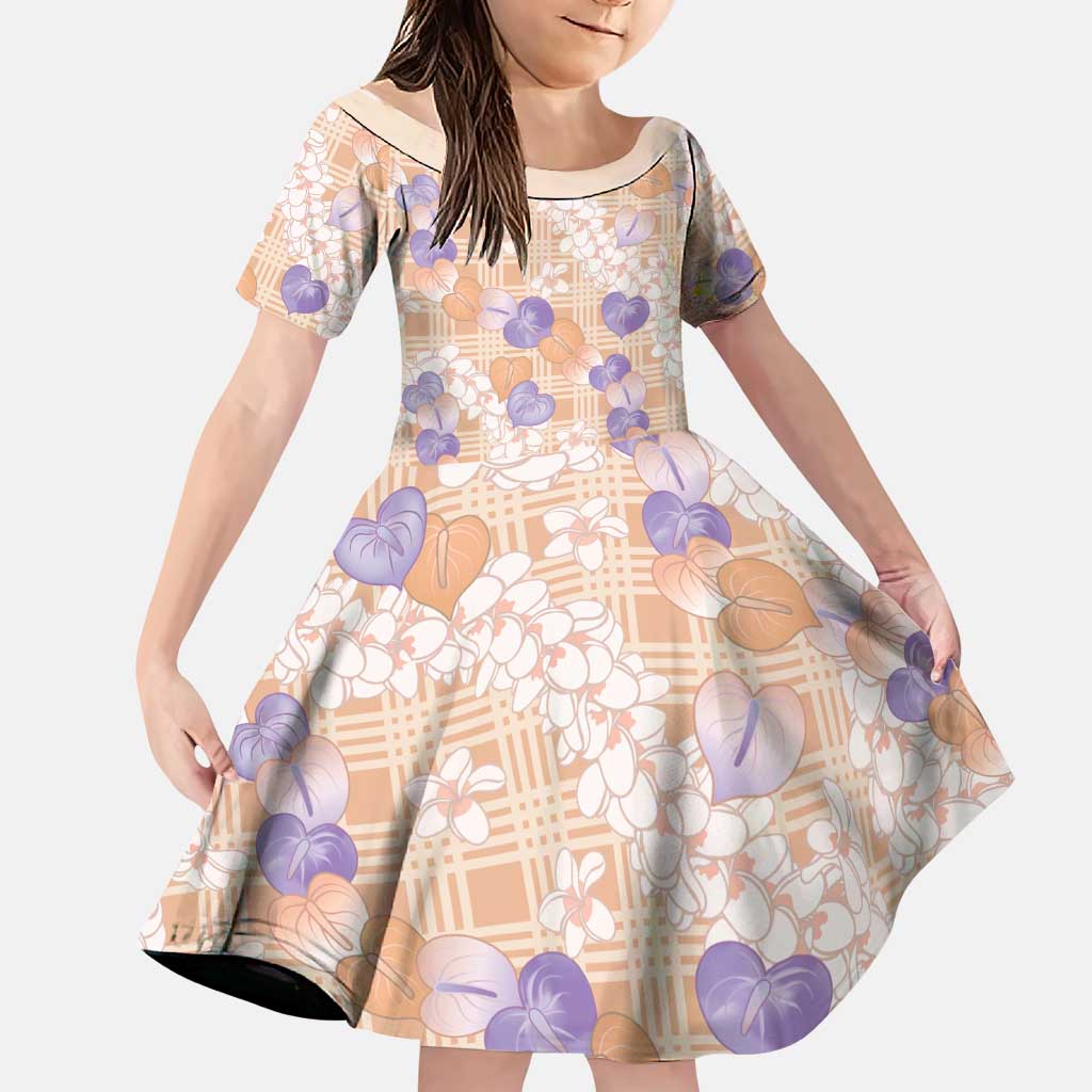 Anthurium Plumeria Lei Pastel Family Matching Short Sleeve Bodycon Dress and Hawaiian Shirt Orange Hawaiian Splendid Palaka LT01 Daughter's Dress Orange - Polynesian Pride