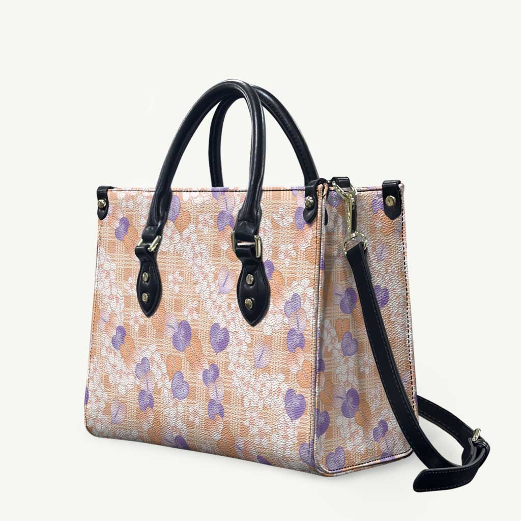 Anthurium Plumeria Lei Pastel Leather Bag Orange Hawaiian Splendid Palaka LT01 Orange - Polynesian Pride