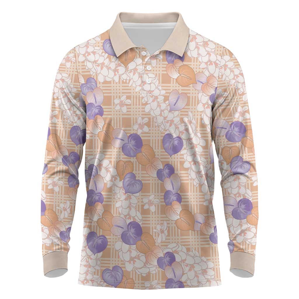 Anthurium Plumeria Lei Pastel Long Sleeve Polo Shirt Orange Hawaiian Splendid Palaka LT01 Orange - Polynesian Pride