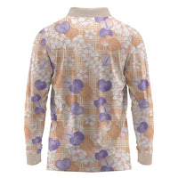 Anthurium Plumeria Lei Pastel Long Sleeve Polo Shirt Orange Hawaiian Splendid Palaka LT01 - Polynesian Pride