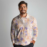 Anthurium Plumeria Lei Pastel Long Sleeve Polo Shirt Orange Hawaiian Splendid Palaka LT01 - Polynesian Pride