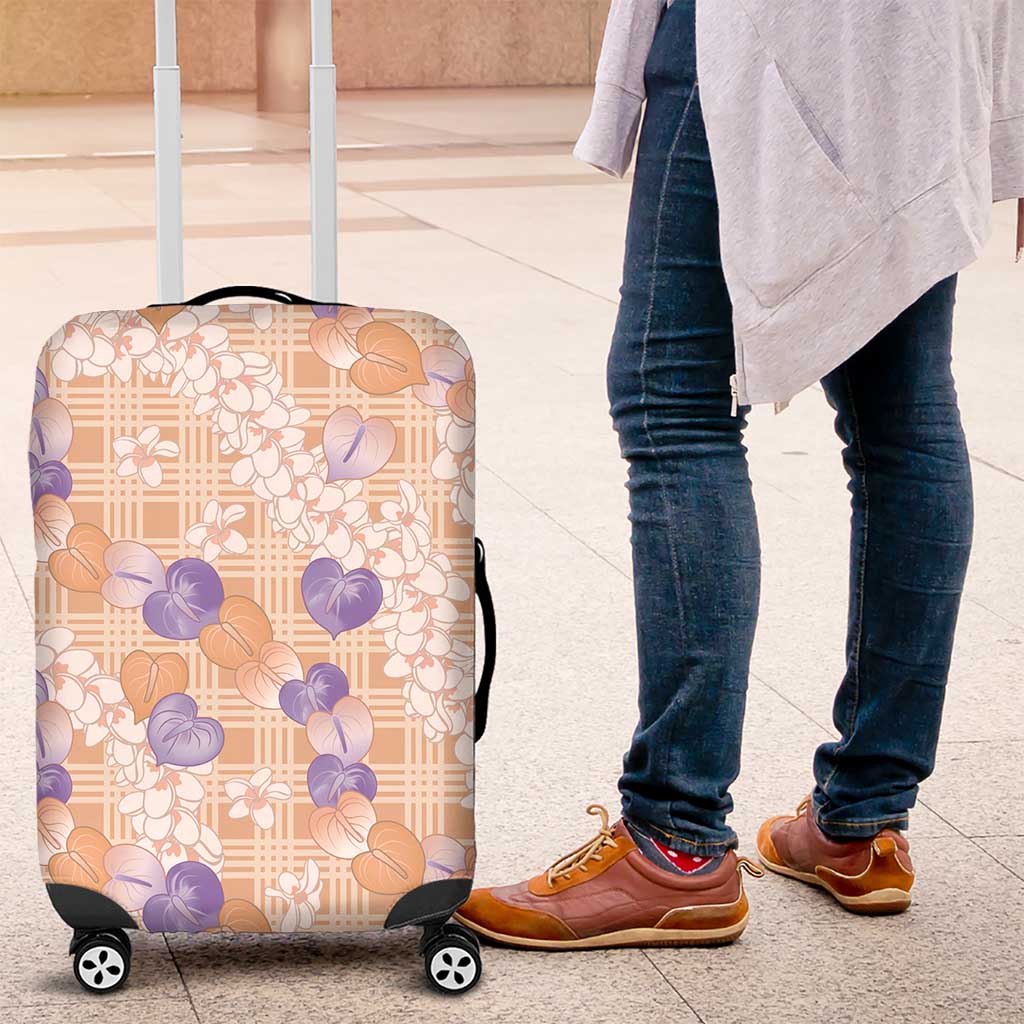 Anthurium Plumeria Lei Pastel Luggage Cover Orange Hawaiian Splendid Palaka