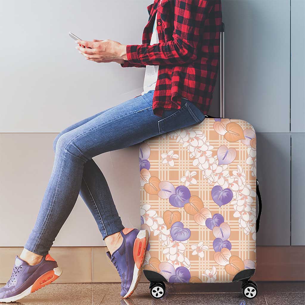 Anthurium Plumeria Lei Pastel Luggage Cover Orange Hawaiian Splendid Palaka LT01 - Polynesian Pride