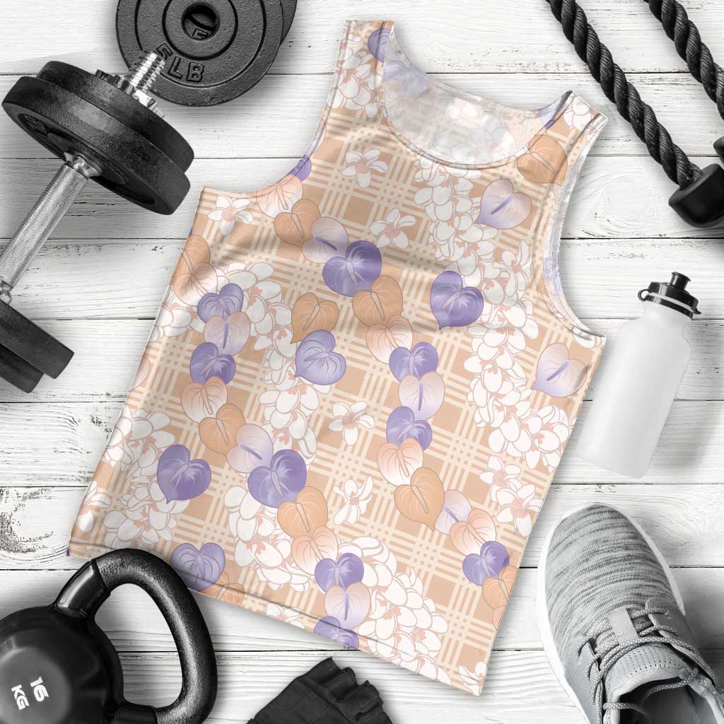 Anthurium Plumeria Lei Pastel Men Tank Top Orange Hawaiian Splendid Palaka