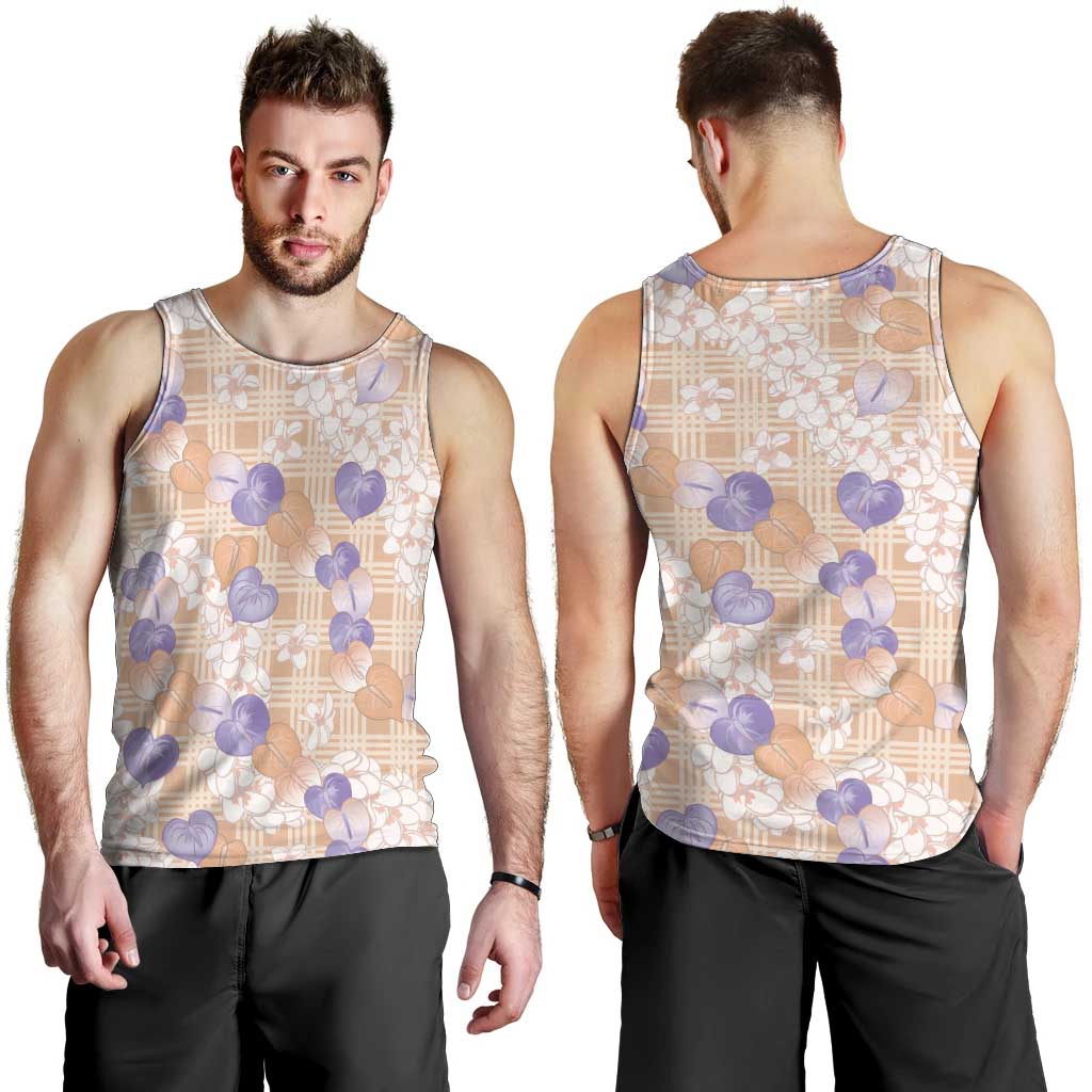 Anthurium Plumeria Lei Pastel Men Tank Top Orange Hawaiian Splendid Palaka