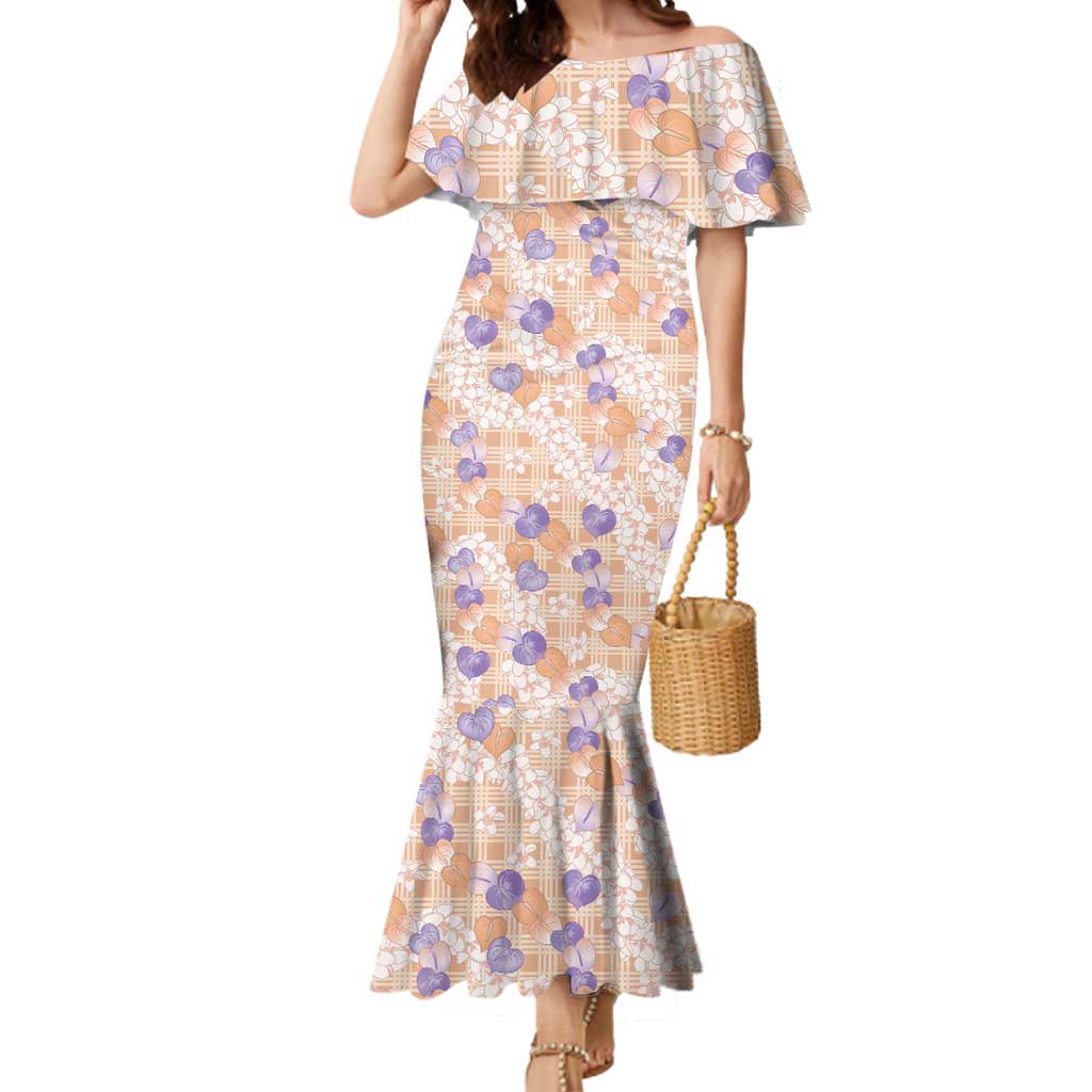 Anthurium Plumeria Lei Pastel Mermaid Dress Orange Hawaiian Splendid Palaka LT01 Women Orange - Polynesian Pride