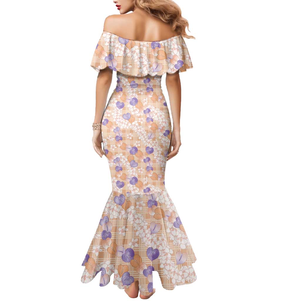 Anthurium Plumeria Lei Pastel Mermaid Dress Orange Hawaiian Splendid Palaka LT01 - Polynesian Pride