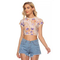 Anthurium Plumeria Lei Pastel Raglan Cropped T Shirt Orange Hawaiian Splendid Palaka LT01 Female Orange - Polynesian Pride