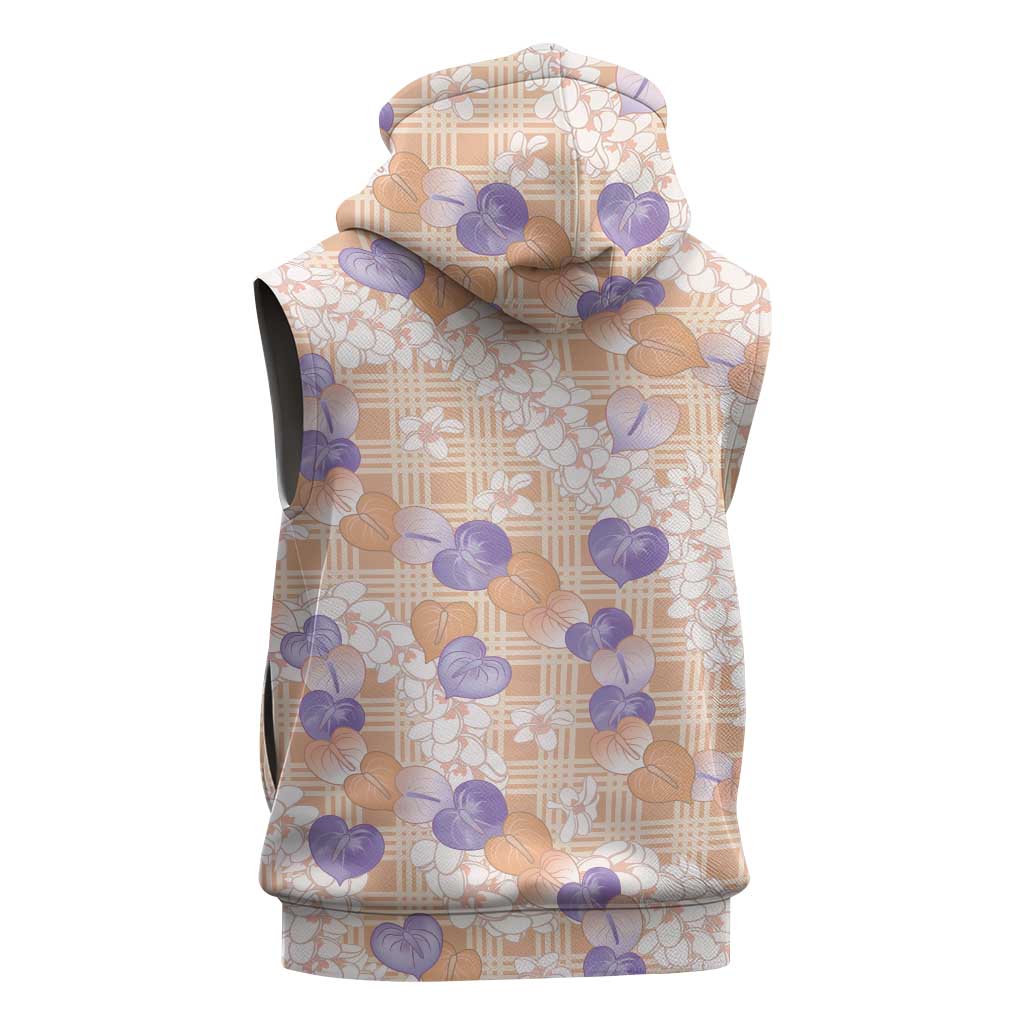 Anthurium Plumeria Lei Pastel Sleeveless Hoodie Orange Hawaiian Splendid Palaka LT01 - Polynesian Pride