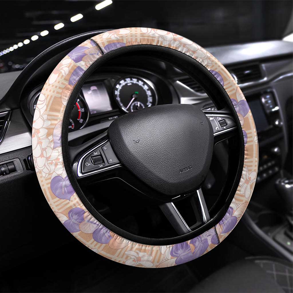 Anthurium Plumeria Lei Pastel Steering Wheel Cover Orange Hawaiian Splendid Palaka LT01 Universal Fit Orange - Polynesian Pride
