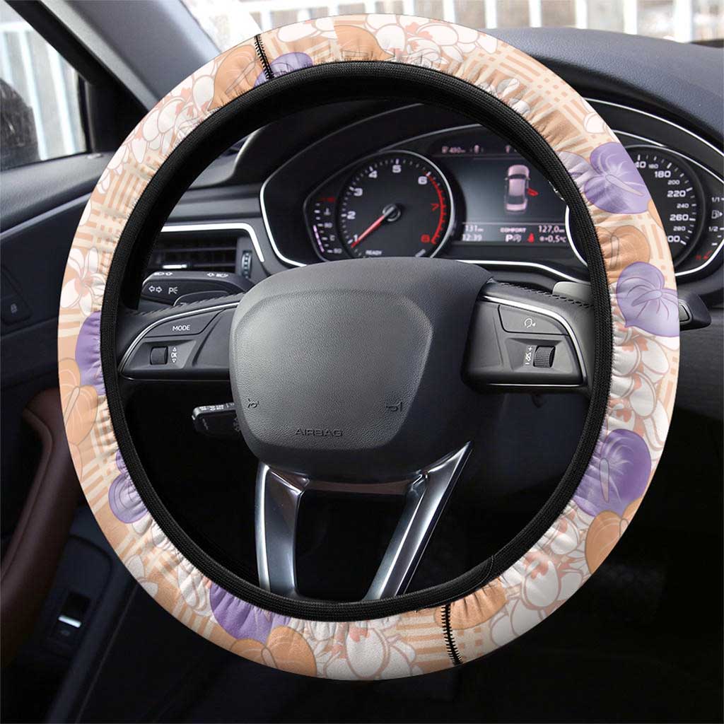 Anthurium Plumeria Lei Pastel Steering Wheel Cover Orange Hawaiian Splendid Palaka LT01 - Polynesian Pride