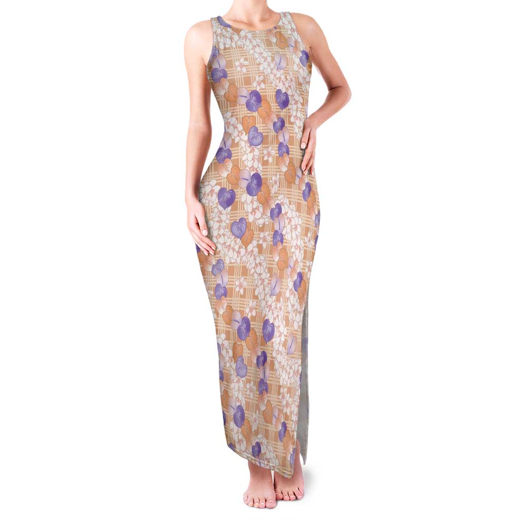 Anthurium Plumeria Lei Pastel Tank Maxi Dress Orange Hawaiian Splendid Palaka