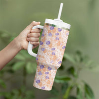 Anthurium Plumeria Lei Pastel Tumbler With Handle Orange Hawaiian Splendid Palaka LT01 - Polynesian Pride