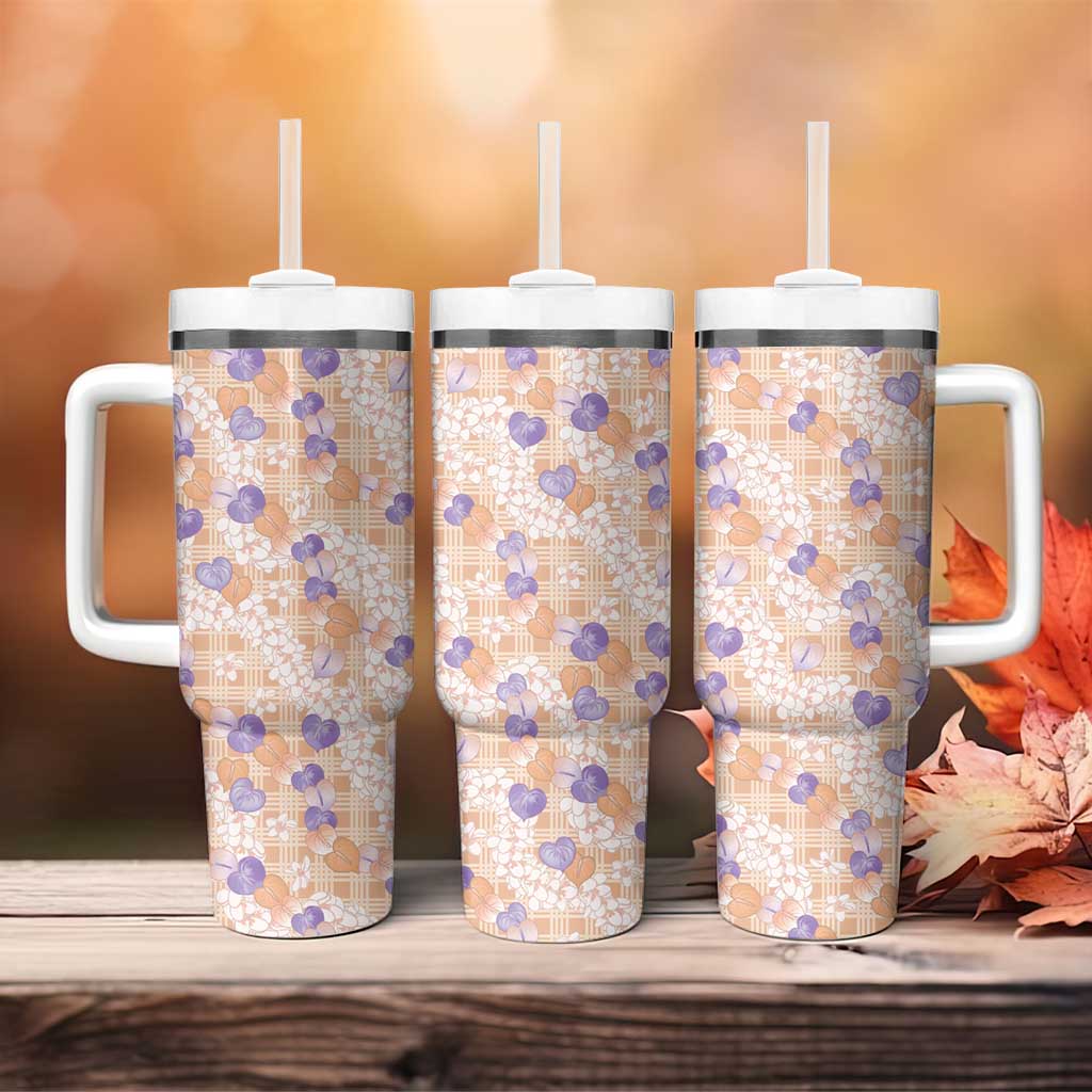 Anthurium Plumeria Lei Pastel Tumbler With Handle Orange Hawaiian Splendid Palaka LT01 - Polynesian Pride