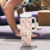 Anthurium Plumeria Lei Pastel Tumbler With Handle Orange Hawaiian Splendid Palaka LT01 - Polynesian Pride