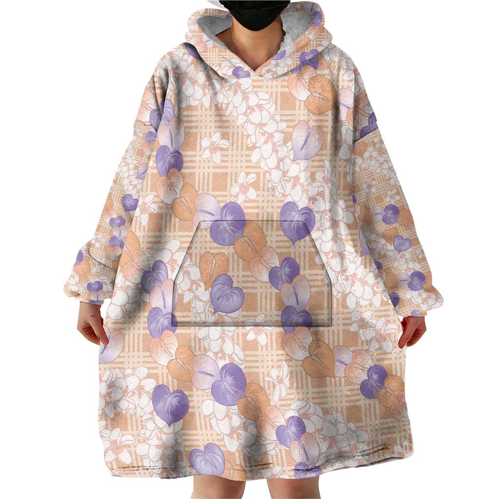 Anthurium Plumeria Lei Pastel Wearable Blanket Hoodie Orange Hawaiian Splendid Palaka LT01 - Polynesian Pride
