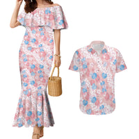 Anthurium Plumeria Lei Pastel Couples Matching Mermaid Dress and Hawaiian Shirt Pink Hawaiian Splendid Palaka