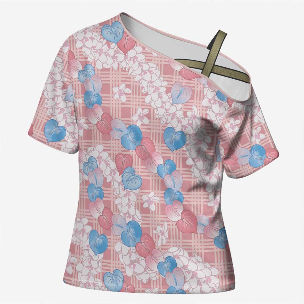 Anthurium Plumeria Lei Pastel Cross Shoulder Shirt Pink Hawaiian Splendid Palaka