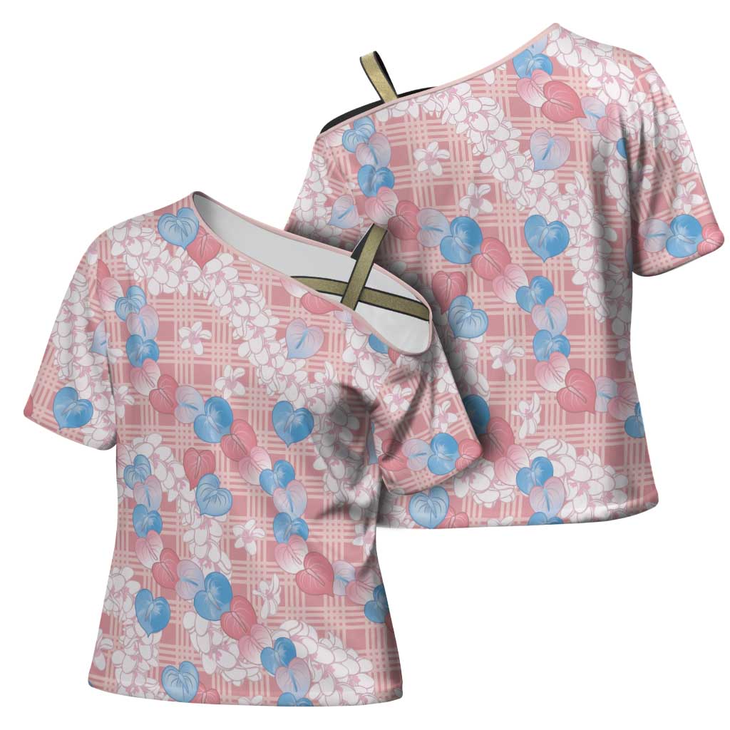 Anthurium Plumeria Lei Pastel Cross Shoulder Shirt Pink Hawaiian Splendid Palaka