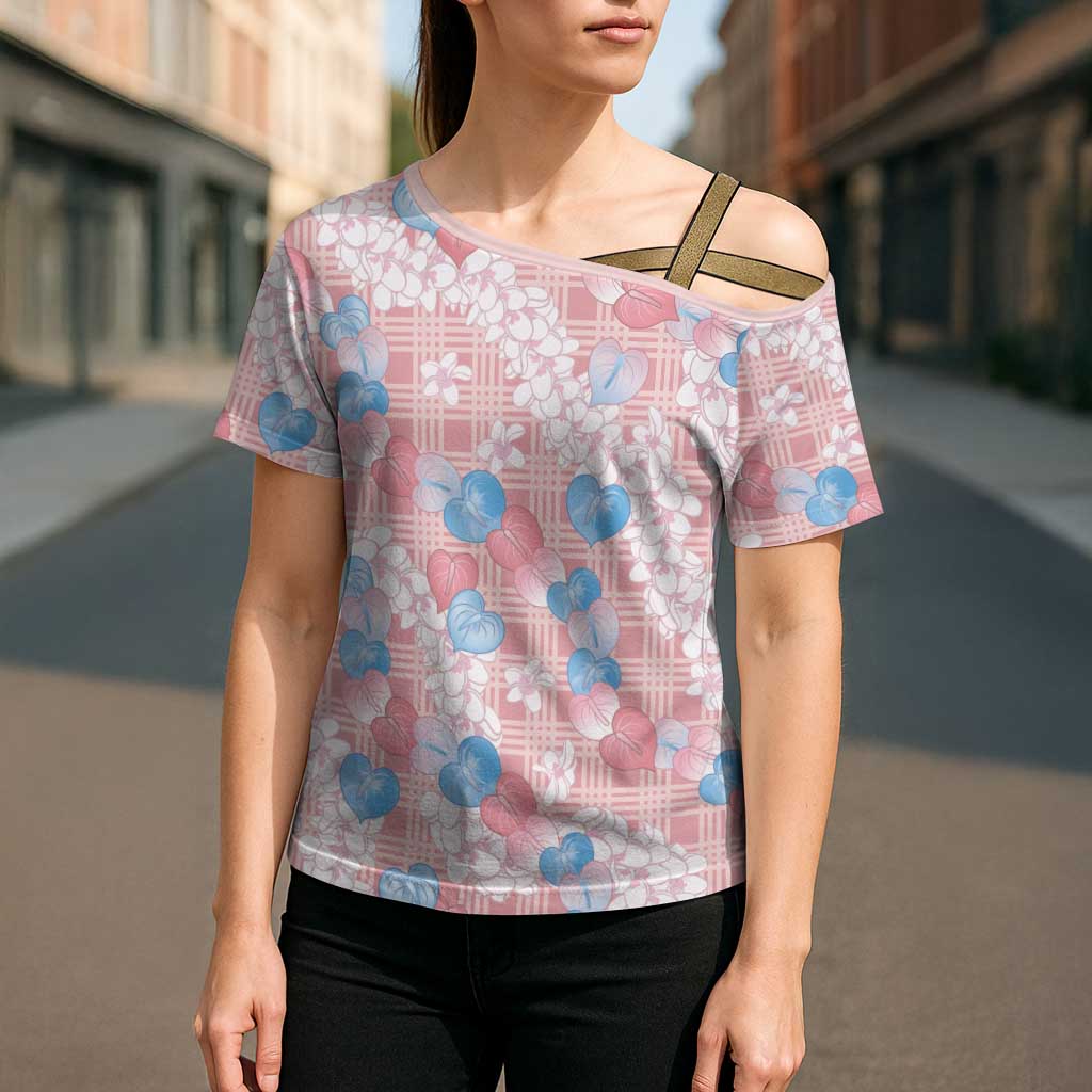 Anthurium Plumeria Lei Pastel Cross Shoulder Shirt Pink Hawaiian Splendid Palaka