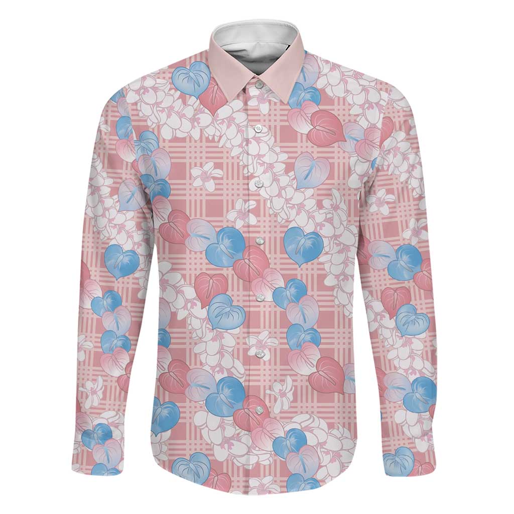 Anthurium Plumeria Lei Pastel Family Matching Long Sleeve Bodycon Dress and Hawaiian Shirt Pink Hawaiian Splendid Palaka