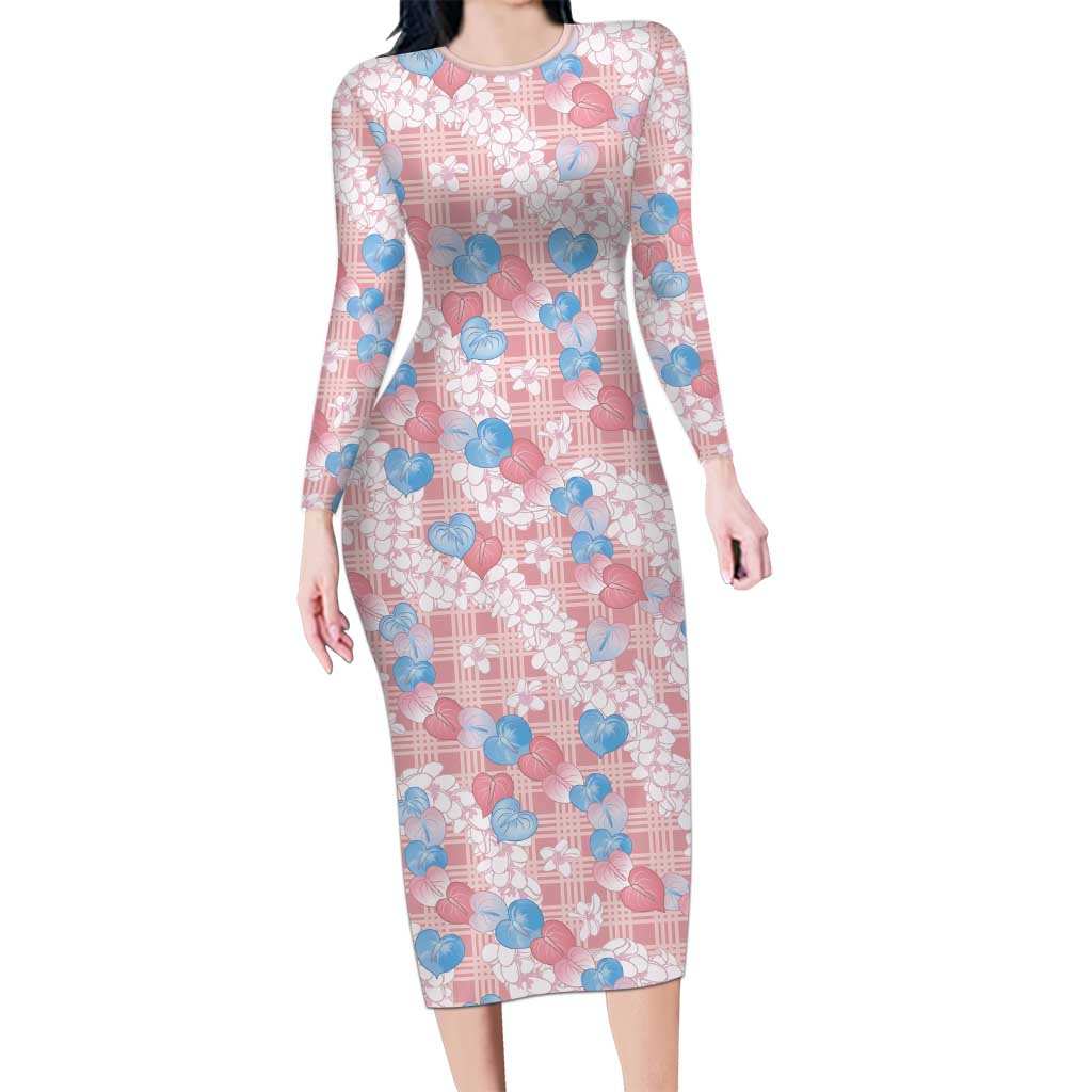 Anthurium Plumeria Lei Pastel Family Matching Long Sleeve Bodycon Dress and Hawaiian Shirt Pink Hawaiian Splendid Palaka
