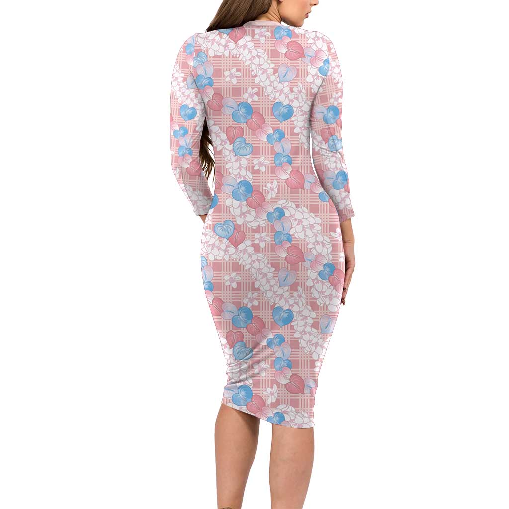 Anthurium Plumeria Lei Pastel Family Matching Long Sleeve Bodycon Dress and Hawaiian Shirt Pink Hawaiian Splendid Palaka