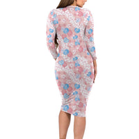 Anthurium Plumeria Lei Pastel Family Matching Long Sleeve Bodycon Dress and Hawaiian Shirt Pink Hawaiian Splendid Palaka