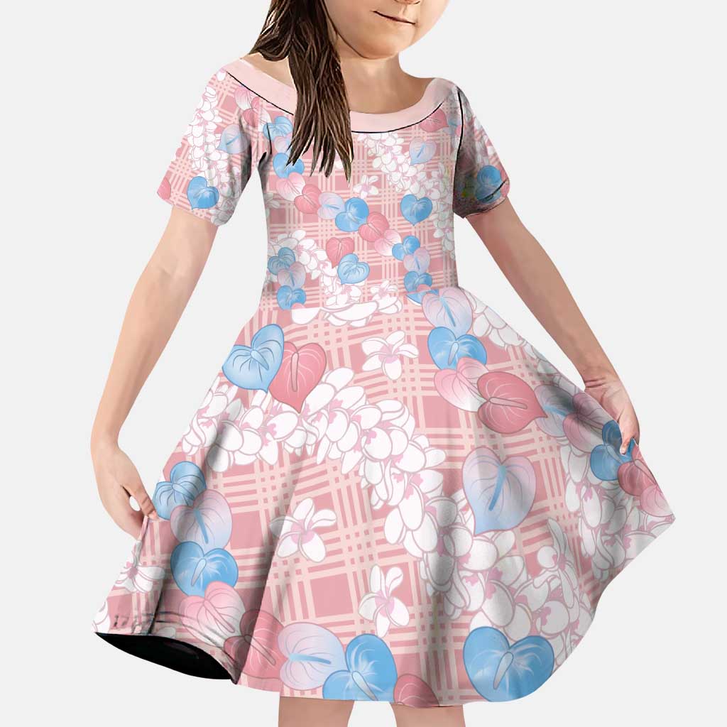Anthurium Plumeria Lei Pastel Family Matching Off Shoulder Short Dress and Hawaiian Shirt Pink Hawaiian Splendid Palaka