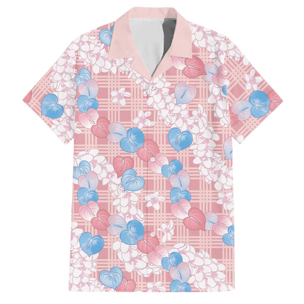 Anthurium Plumeria Lei Pastel Family Matching Off Shoulder Short Dress and Hawaiian Shirt Pink Hawaiian Splendid Palaka