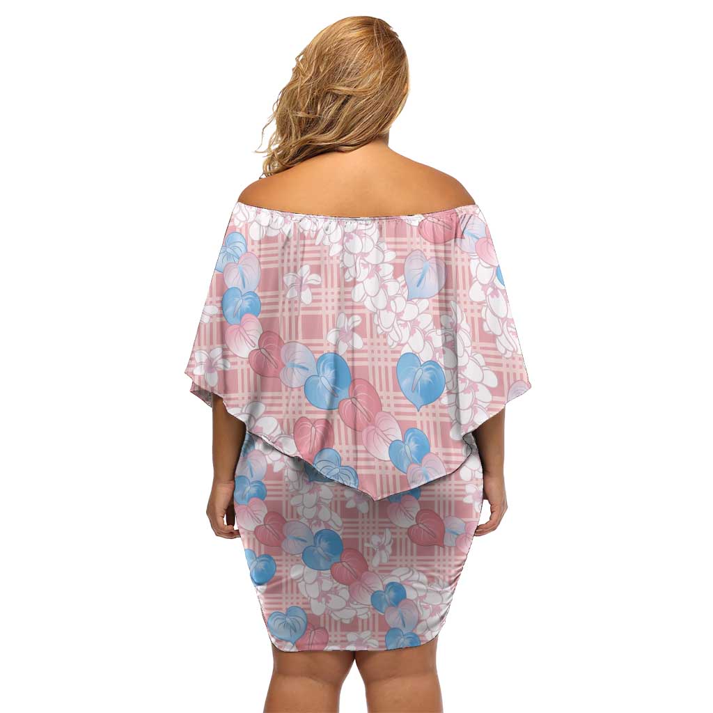 Anthurium Plumeria Lei Pastel Family Matching Off Shoulder Short Dress and Hawaiian Shirt Pink Hawaiian Splendid Palaka