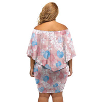 Anthurium Plumeria Lei Pastel Family Matching Off Shoulder Short Dress and Hawaiian Shirt Pink Hawaiian Splendid Palaka