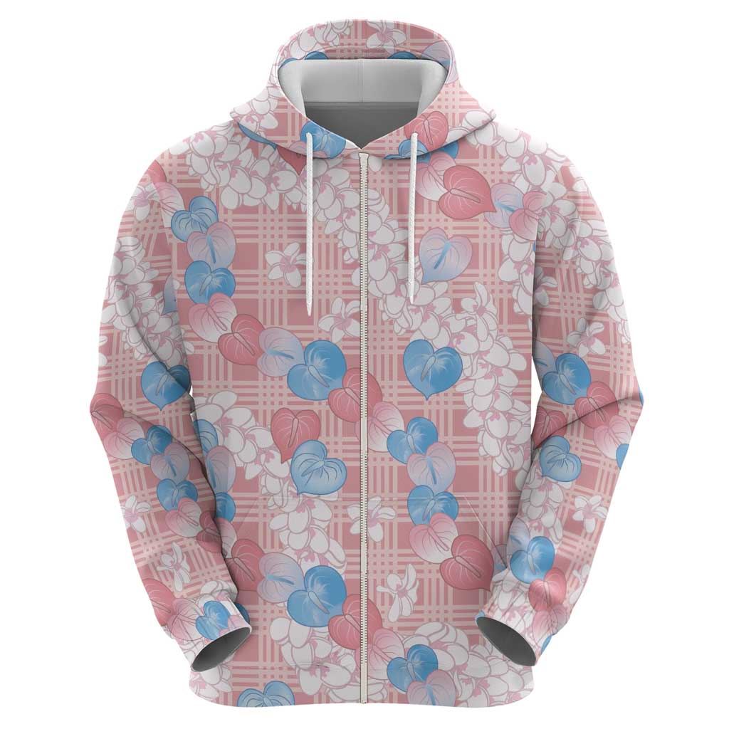 Anthurium Plumeria Lei Pastel Hoodie Pink Hawaiian Splendid Palaka LT01 - Polynesian Pride