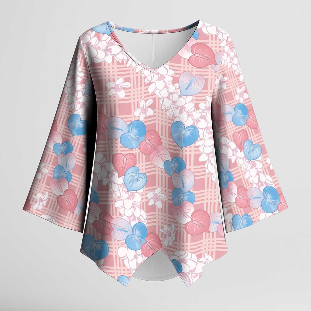Anthurium Plumeria Lei Pastel Kimono Sleeve Blouse Pink Hawaiian Splendid Palaka