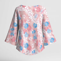 Anthurium Plumeria Lei Pastel Kimono Sleeve Blouse Pink Hawaiian Splendid Palaka
