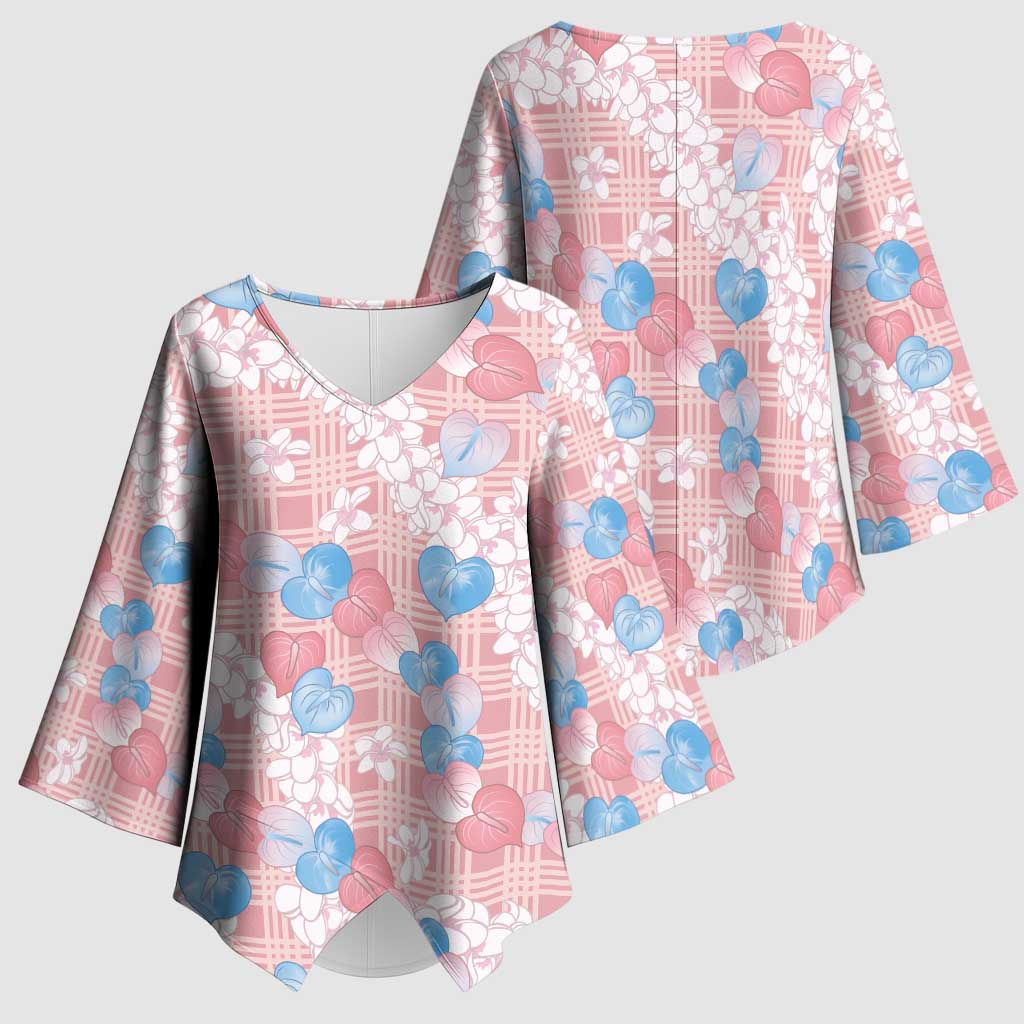 Anthurium Plumeria Lei Pastel Kimono Sleeve Blouse Pink Hawaiian Splendid Palaka