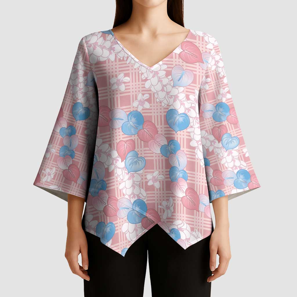 Anthurium Plumeria Lei Pastel Kimono Sleeve Blouse Pink Hawaiian Splendid Palaka