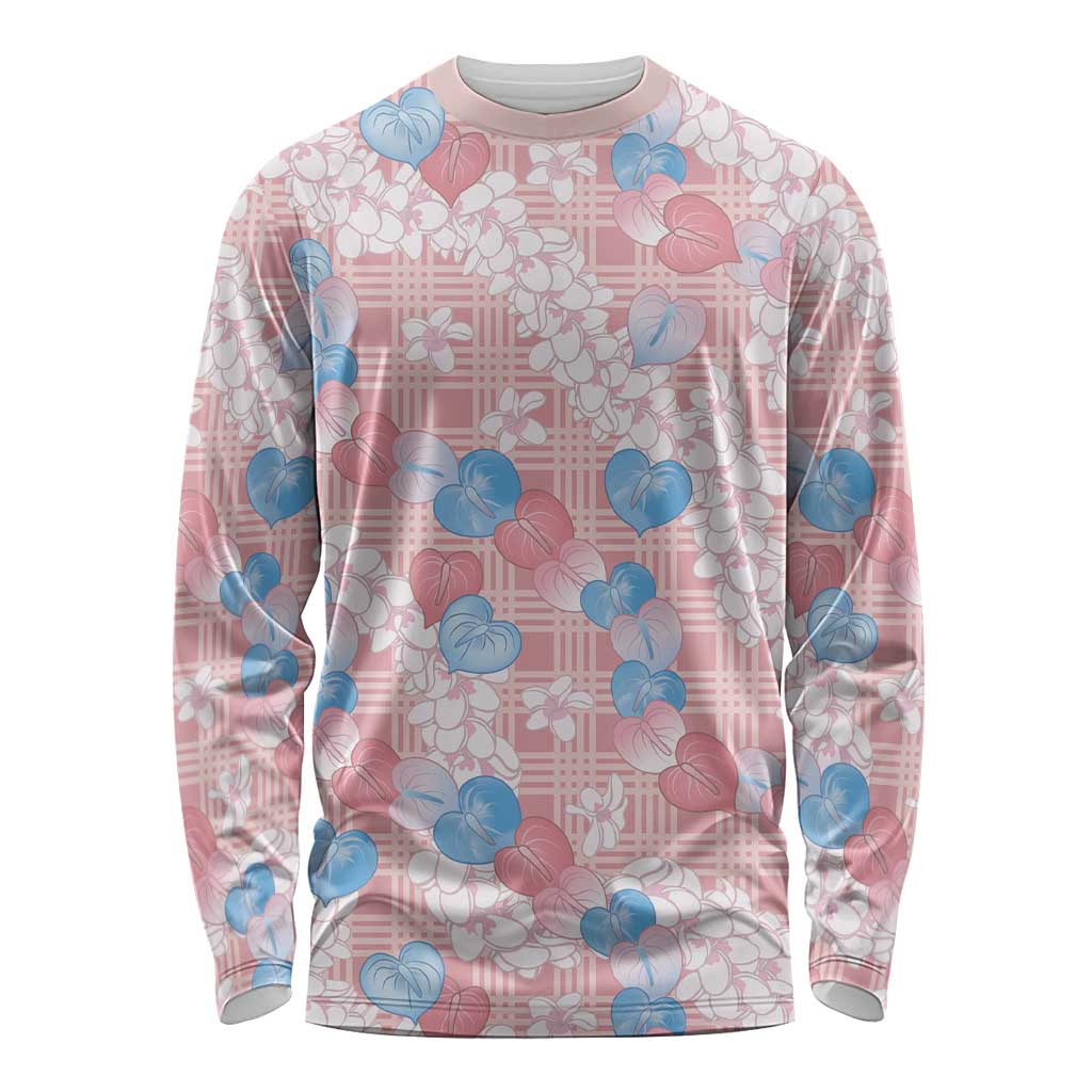 Anthurium Plumeria Lei Pastel Long Sleeve Shirt Pink Hawaiian Splendid Palaka LT01 Unisex Pink - Polynesian Pride