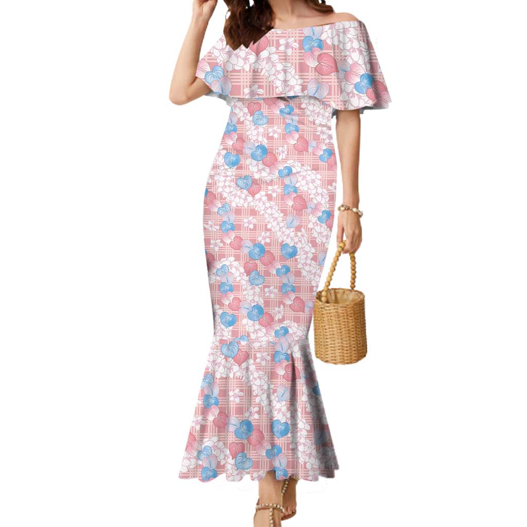 Anthurium Plumeria Lei Pastel Mermaid Dress Pink Hawaiian Splendid Palaka LT01 Women Pink - Polynesian Pride